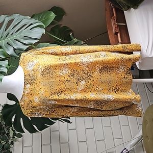 LOFT Ann Taylor Dress Blouse Musrard Yellow Blue Size L Large